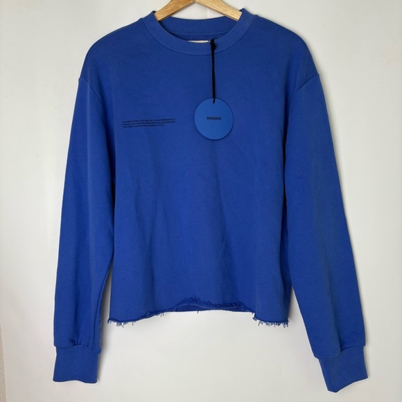 NWT Pangaia Blue Organic Cotton Crewneck Pullover Sweatshirt Raw Hem - Picture 1 of 7